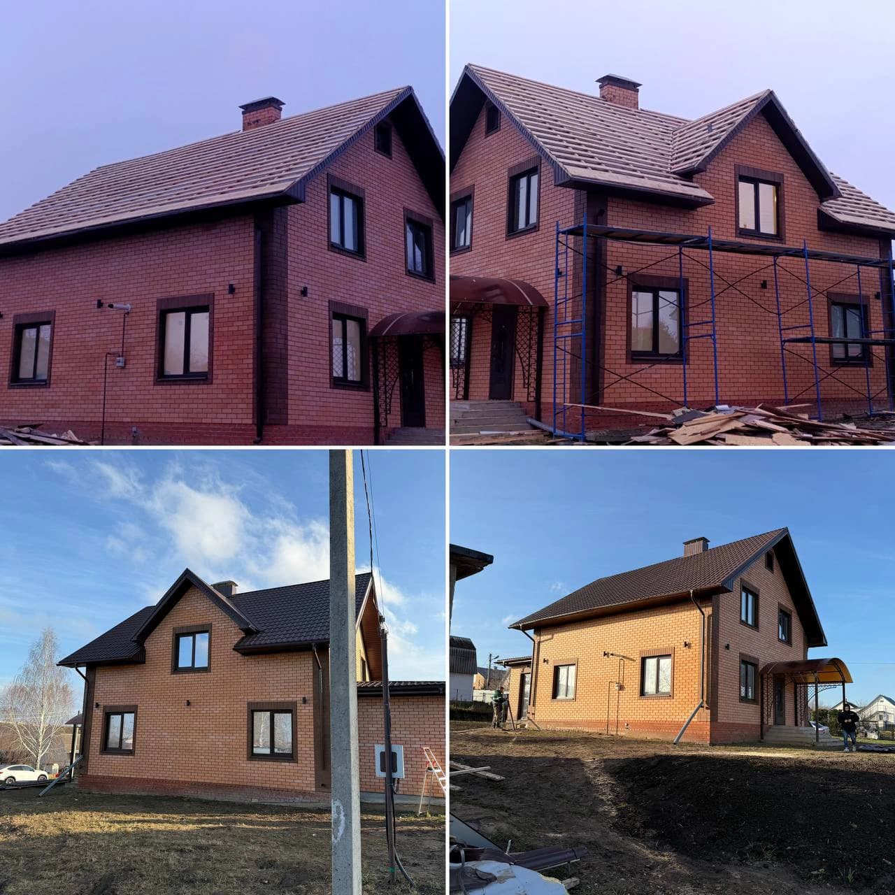Кирпичный дом до и после замены кровельного покрытия